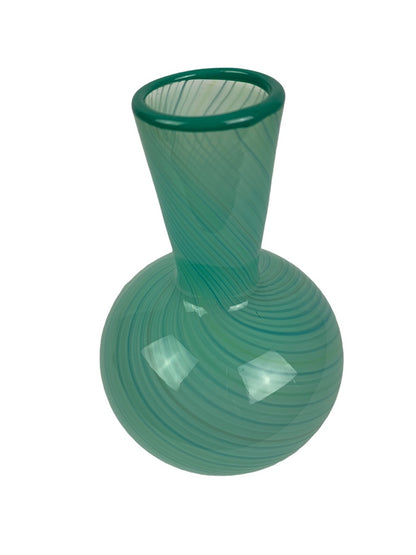 Vintage Dansk International Design Hand Blown Blue Green Swirl Vase 1970