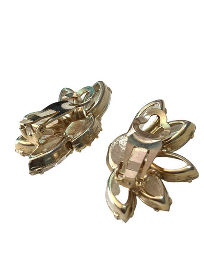 Vintage Rhinestone Glass Clip On Earrings Evening Formal Elegant Goldtone