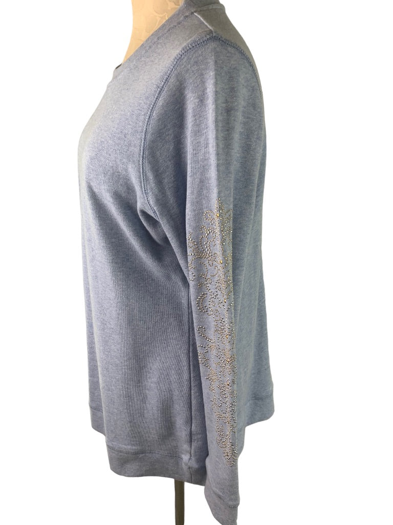Medium DG2 by Diane Gilman Women's Heather Blue Embellished Sleeve Sweatshirt Pullover