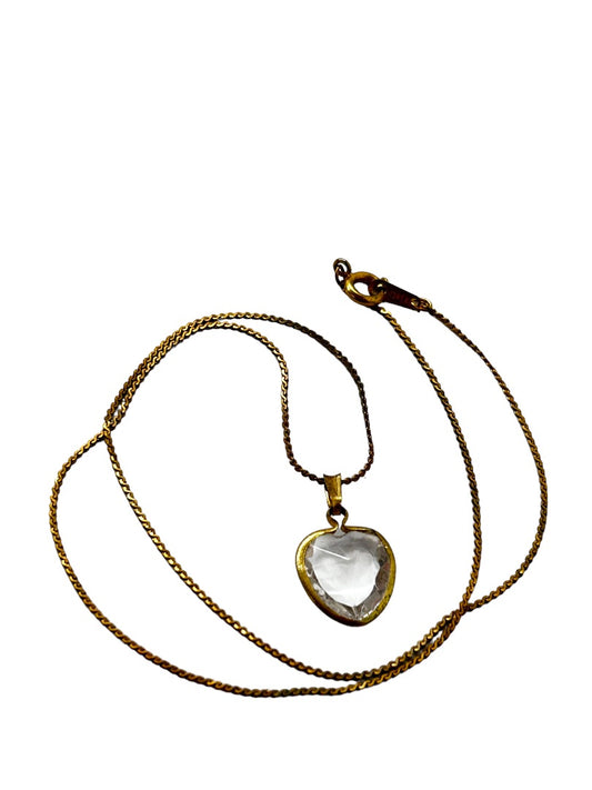 Vintage Goldtone Chain with Clear Heart Pendant 16" Necklace