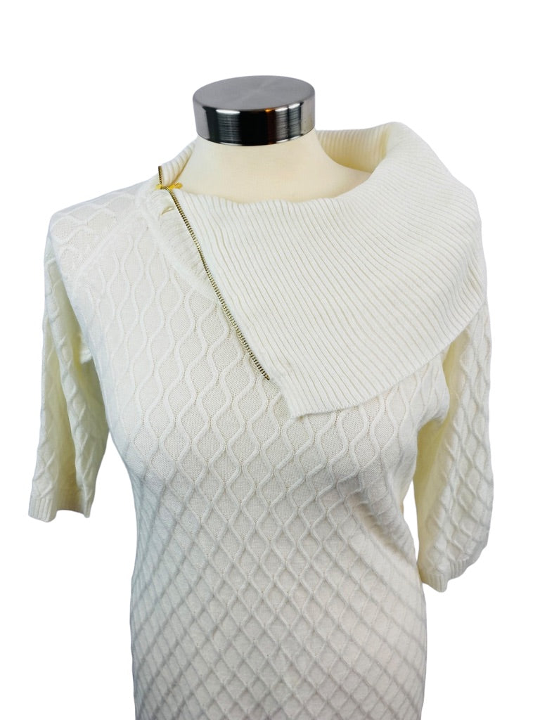 Medium appraisal Women's Ivory Knit Lightweight Sweater Dress Zip Cowl Neck