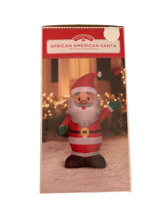 Holiday Time African American Santa Inflatable Christmas Airblown Gemmy 4ft Greeter