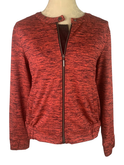 6 H by Halston Women's Red Black Space Dye Full Zip Collarless Jacket