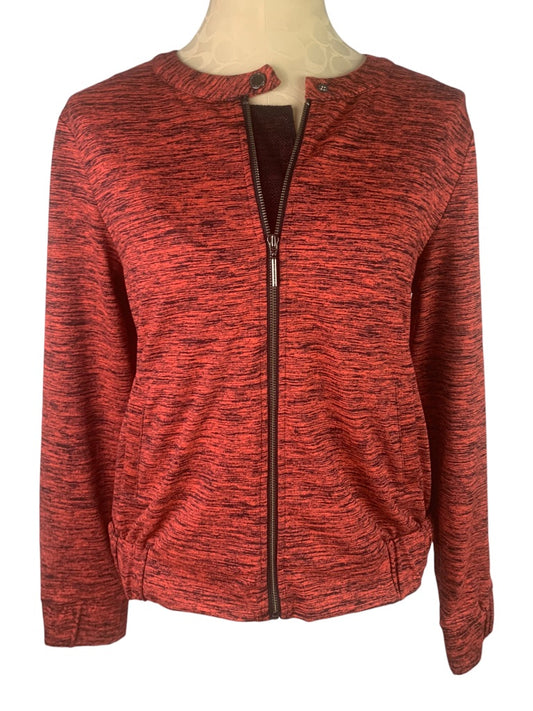 6 H by Halston Women's Red Black Space Dye Full Zip Collarless Jacket