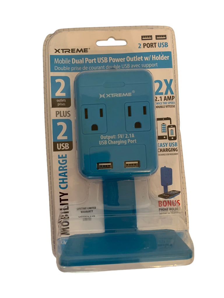 Xtreme Mobile Dual Port USB Power Outlet with Holder 2 Outlets 2 USB