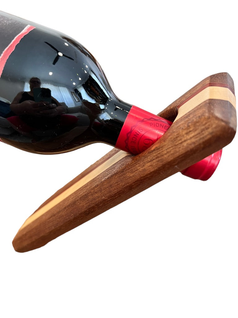 Handmade Wine Bottle Holder Wooden Balance Board Dark wood