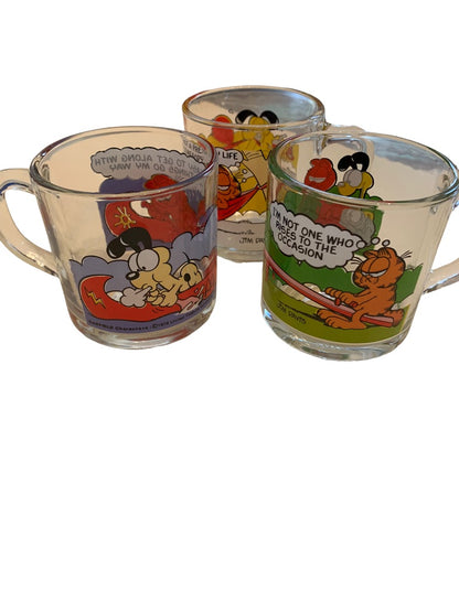 Set of 3 Vintage 1978 Garfield Mugs McDonalds Glass Anchor Hocking