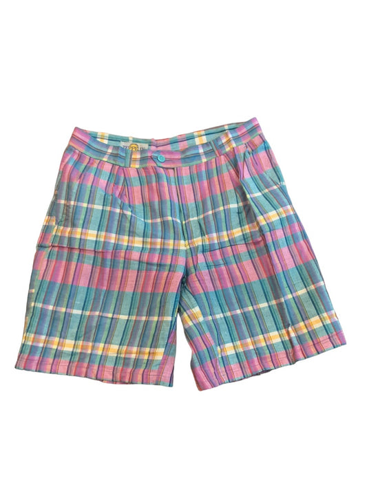 32 Zeppelin Vintage 1980s Pastel Plaid Golf Shorts Teal Purple 7.5" Inseam