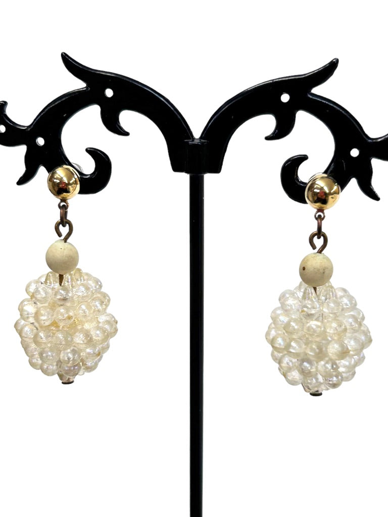Vintage Ball Drop Acrylic Beaded Earrings Post Pierced 1.5" Drop Dangle