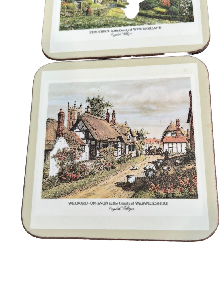 Pimpernel English Villages 4.25x4.25 Coasters Cork Bottom With Box