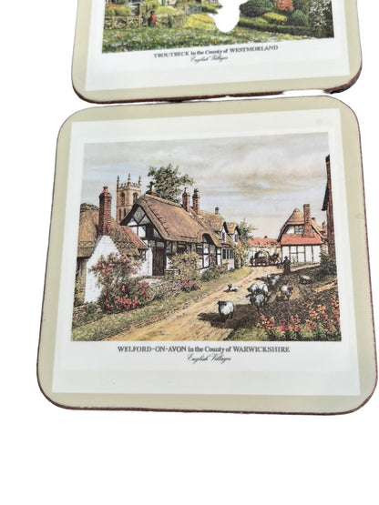 Pimpernel English Villages 4.25x4.25 Coasters Cork Bottom With Box