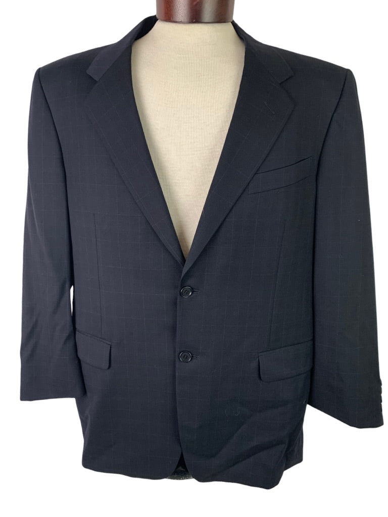 46R Trussini Men's 2 Piece Navy Blue Wool Suit Subtle Plaid (Italy 56)