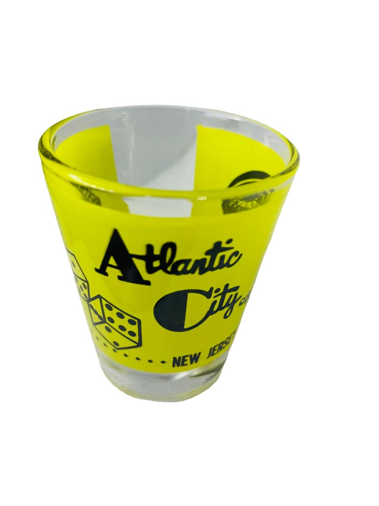 Atlantic City New Jersey Shot Glass Souvenir Barware 2.5"h x 2" Top Diameter Yellow Black