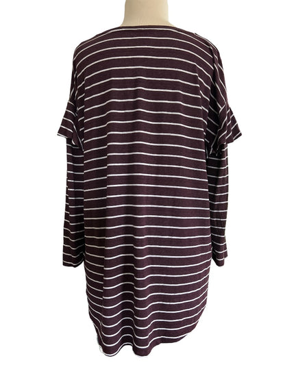 Large Dolan Anthropologie Plum Striped Long Sleeve Ruffle Blouse Shirt