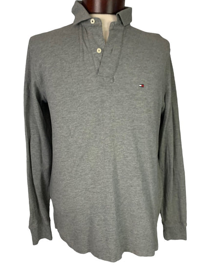 Medium Tommy Hilfiger Men's Forest Gray Long Sleeve Polo Shirt Regular Fit