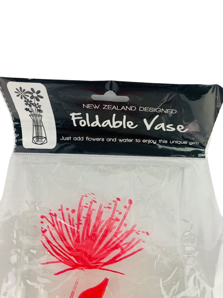 New Zealand Designed Foldable Vase Reusable PVC Folds Flat Clear Red Design