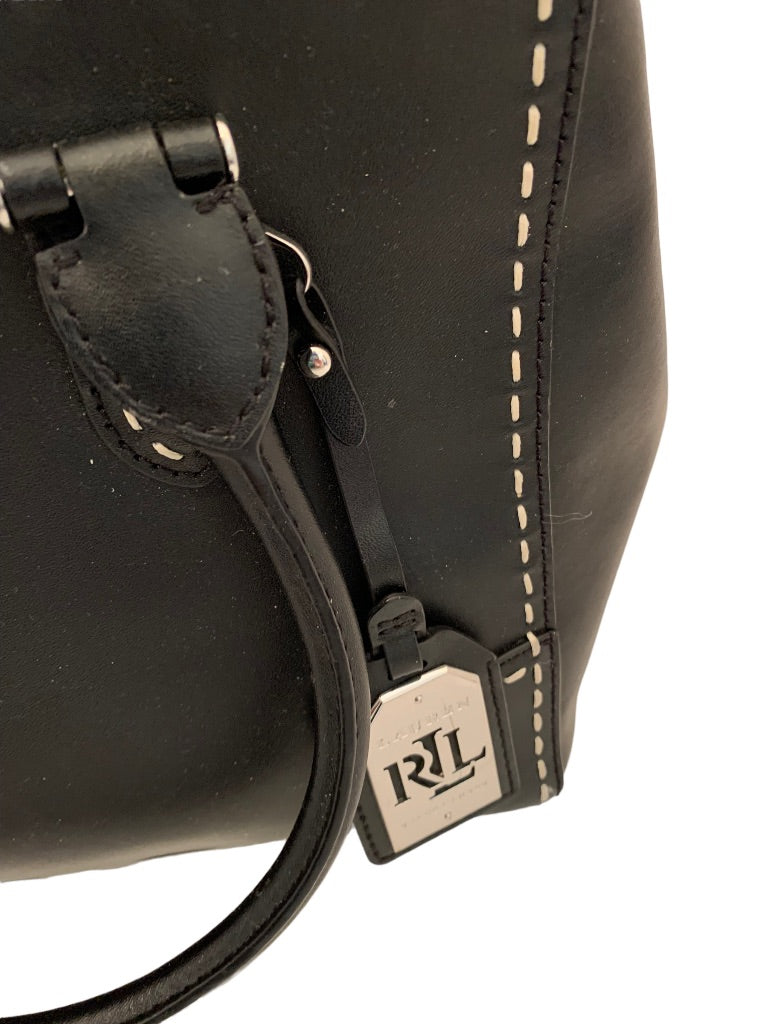 Lauren Ralph Lauren Black Lether Newbury  Double Zip Satchel Removable Shoulder Strap