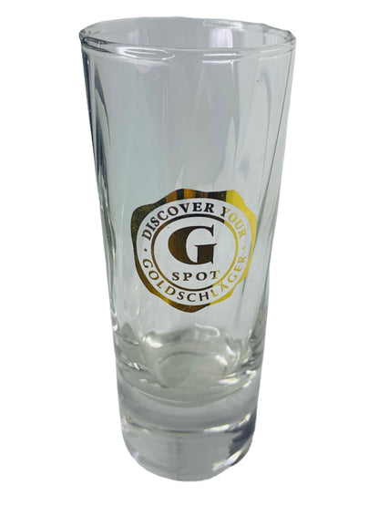 Goldschlager Shooter Shot Glass "Discover your G Spot" 4"h Gold Lettering