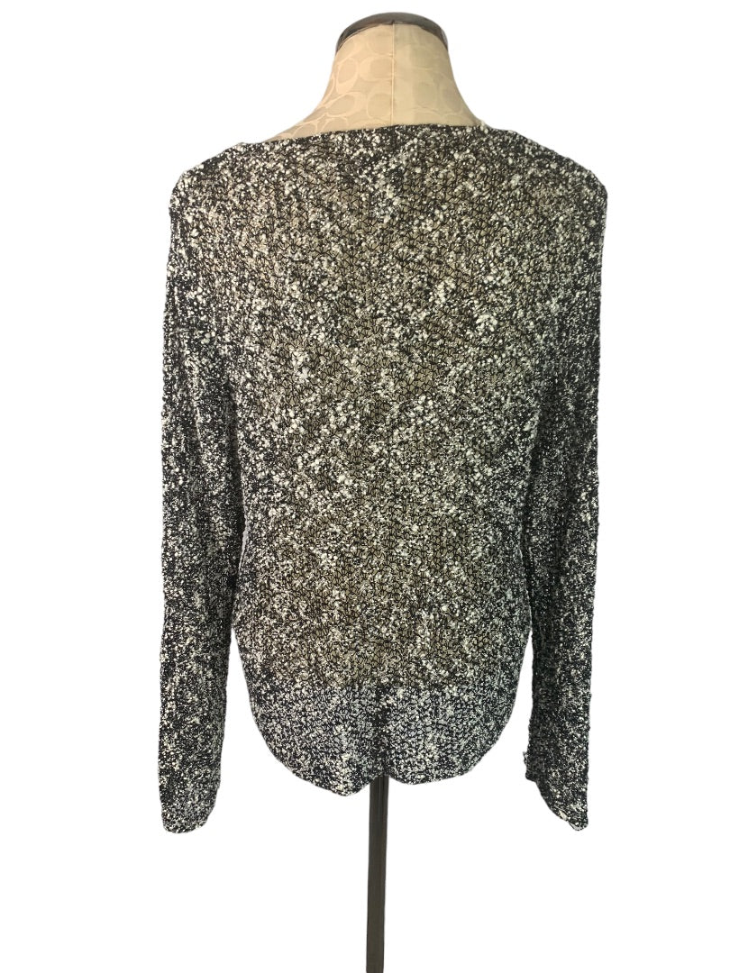 XL Chico's Black Women's White Loose Woven Sweater Lagenlook V-Neck