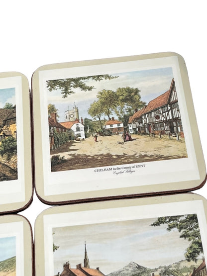 Pimpernel English Villages 4.25x4.25 Coasters Cork Bottom With Box