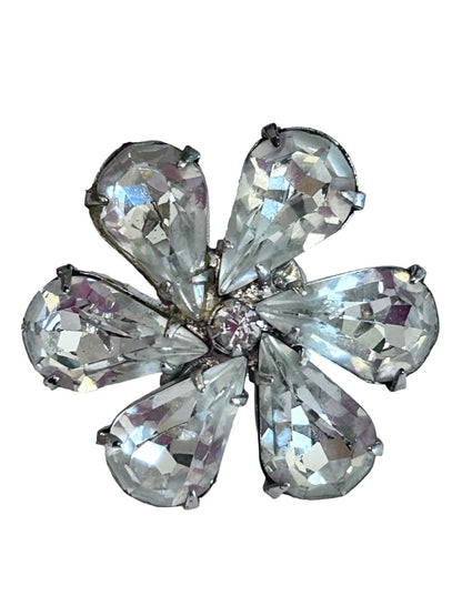 Vintage Screwback Non-Pierced Earrings Clear Crystal Flower 1 1/8" Diameter