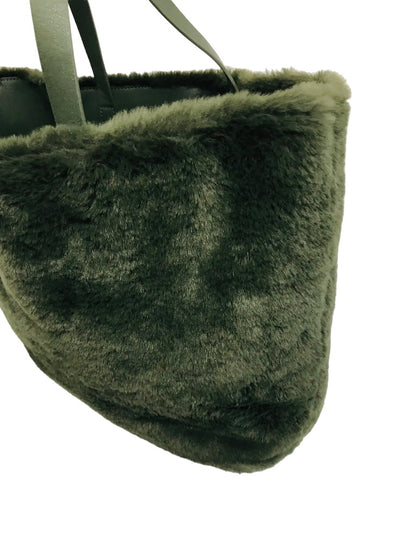 Aspen Plush Faux Fur Tote Bag Forest Green Attached Wallet Change Purse