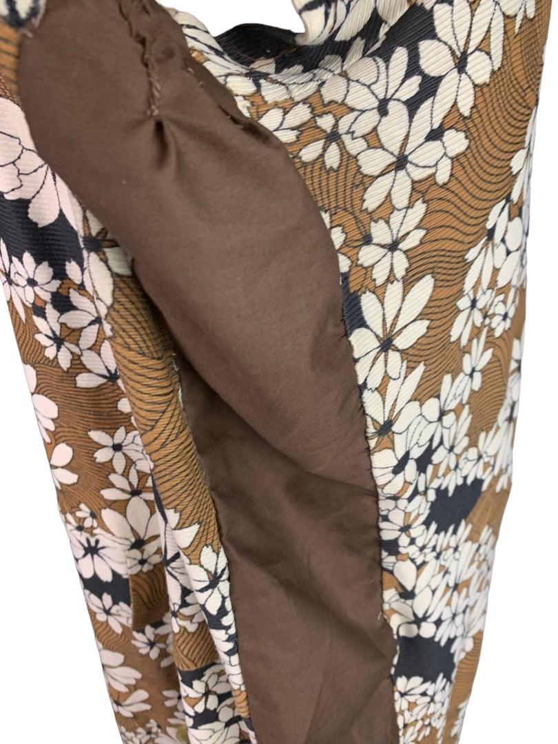 Vintage 1950s Handmade Plus Size Brown Shift Dress Floral Print Knee Length