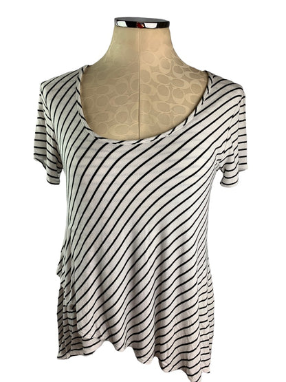 Small Bobeau Women's Black White Striped Short Sleeve Tshirt Layered