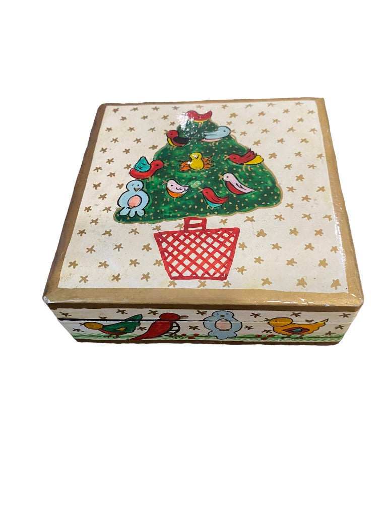 Foreside Painted Christmas Coasters Wooden Glossy Glaze With Box