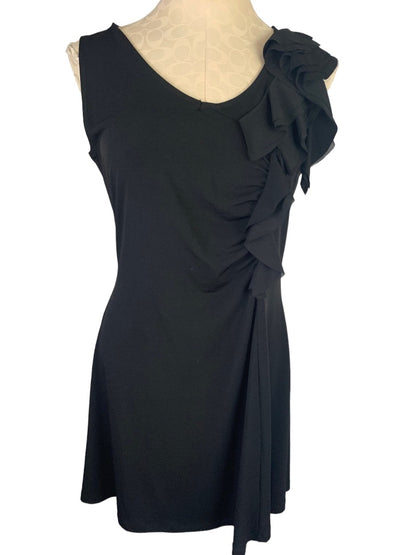 Medium Elle Black Pullover Sheath Stretch Dress Frilly Fun Sleeveless Above Knee