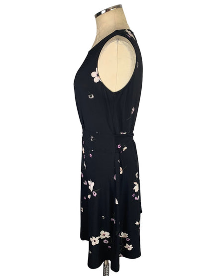 Medium Chaps Women's Floral Print Black Dress Sleeveless Tie Waist Back Zip