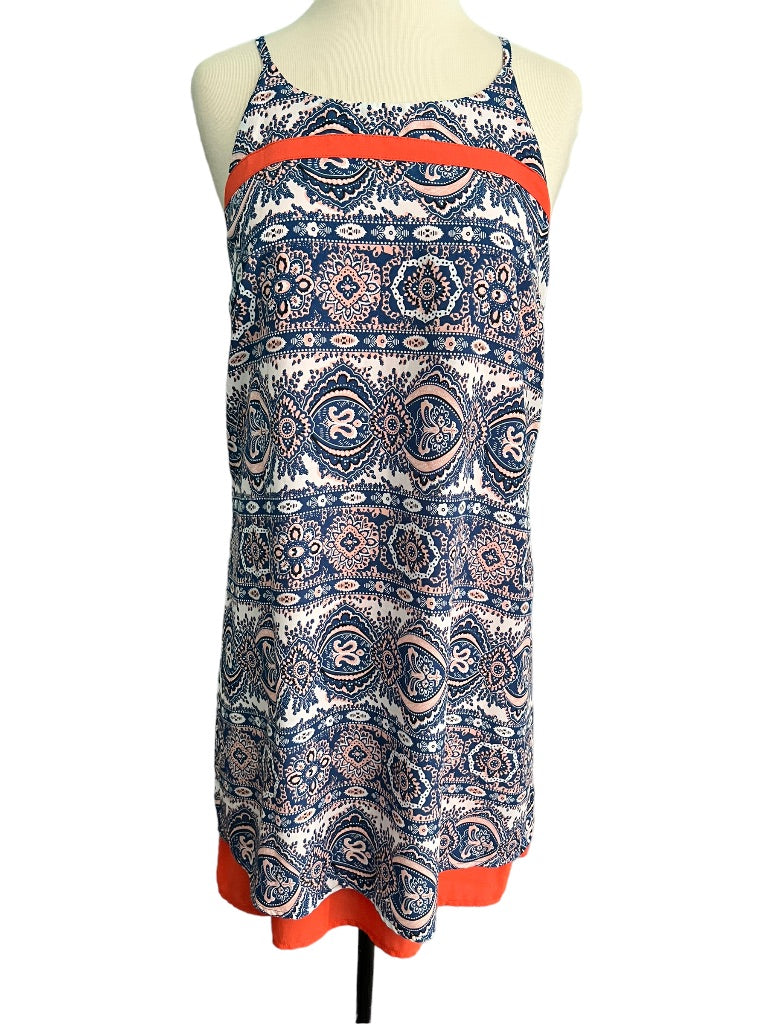 Small THML Paisley Spaghetti Strap Pull Over Dress Anthropologie Blue Pink Orange