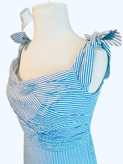 New 8 J. Crew Seersucker Blue White Sleeveless Dress 100% cotton