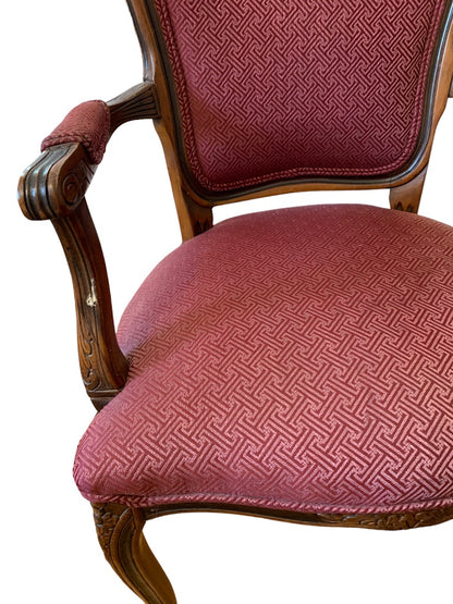 Vintage French Louis XV Style Open Armchair Sturdy Burgundy Upholstery