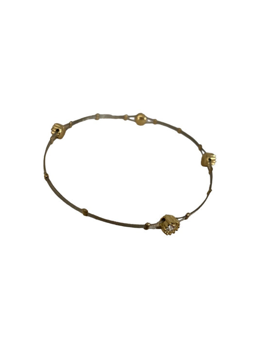 Lightweight Wire Silvertone Bangle Bracelet Goldtone and CZ Details 2.5" Diameter