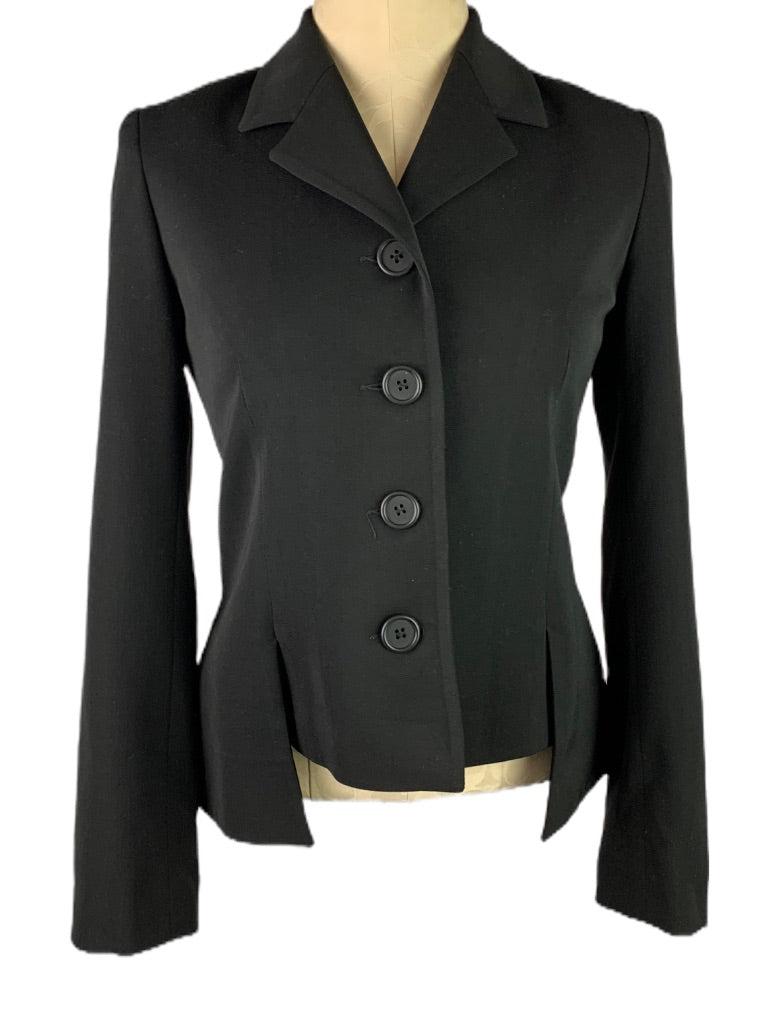 4 Thalian Women's Black Wool Blend 4 Button Blazer Jacket Hi Lo Fitted