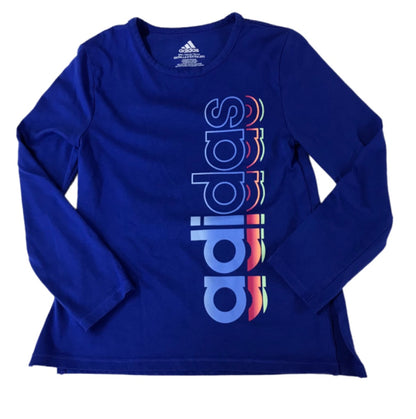 6X Adidas Girls Blue Long Sleeve Tshirt Rainbow Logo