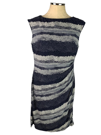 Large Chaps Navy White Dot Pullover Sheath Dress Sleeveless Side Rouching