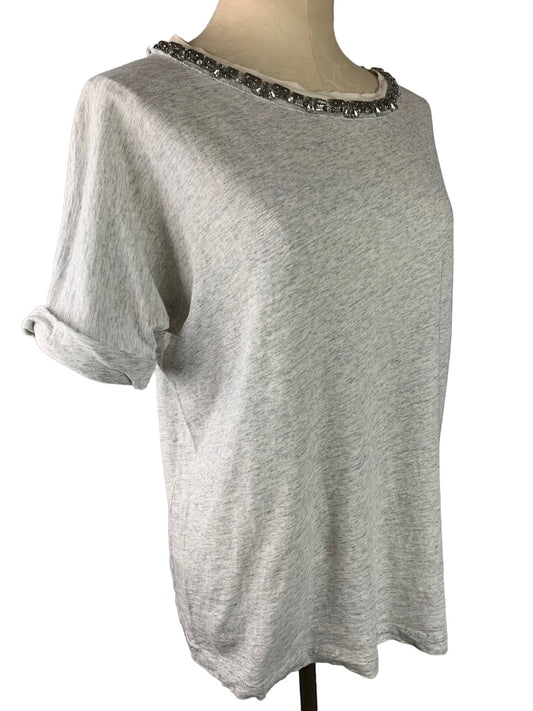 Small J.Crew Women's Jeweled Neckline Gray Soft Tshirt Short Sleeve Style#B9684