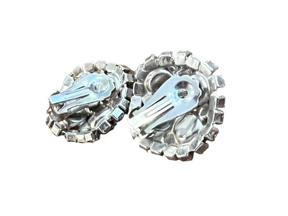 Vintage Formal Rhinestone Round Clip On Earrings Evening Bling