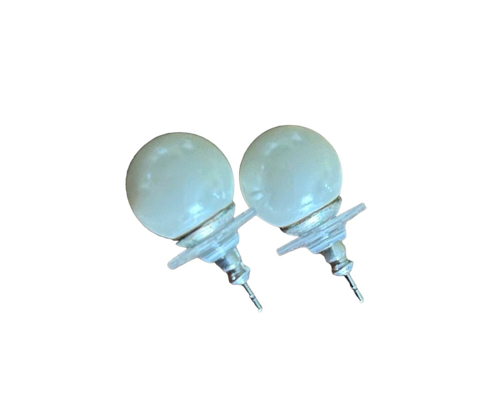 Faux Pearl Stud Post Pierced Earrings White 14mm