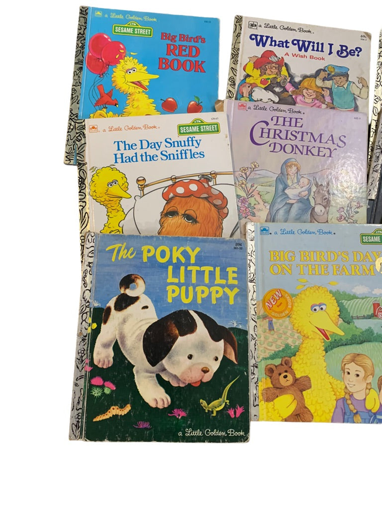 Lot of 9 Vintage Golden Books Mickey Christmas Big Bird Rough Condition