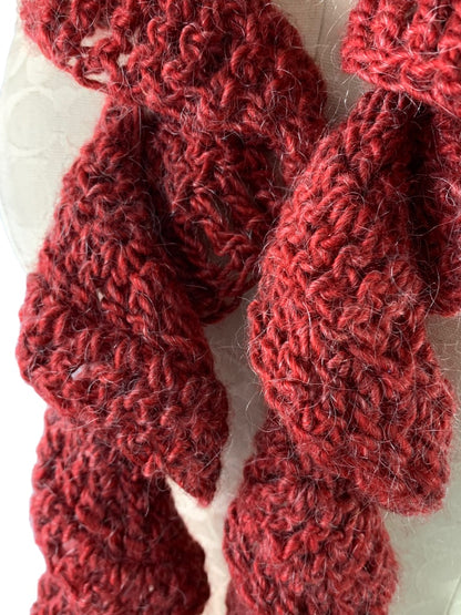 Flounce Crochet Ruffle Scarf Dark Red Fuzzy  57"