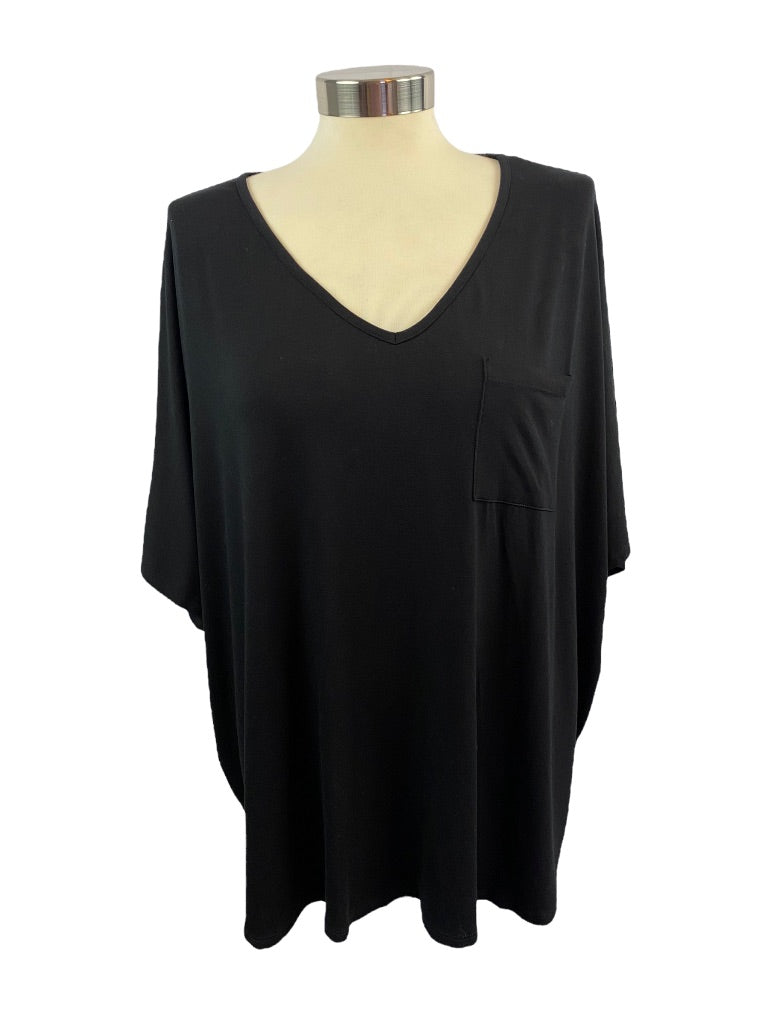 Medium Jodifl Women's Black V-Neck Oversize Tshirt Short Sleeve