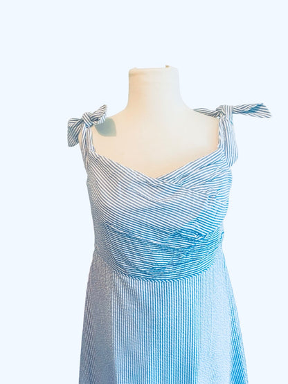 New 8 J. Crew Seersucker Blue White Sleeveless Dress 100% cotton