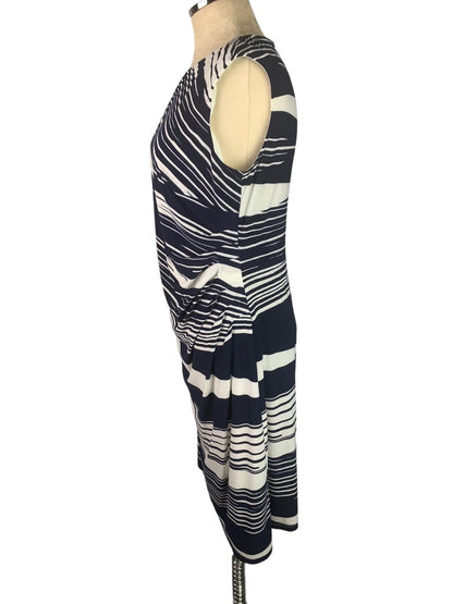 Large Chaps Navy Blue White Pullover Sheath Dress Sleeveless Side Rouching