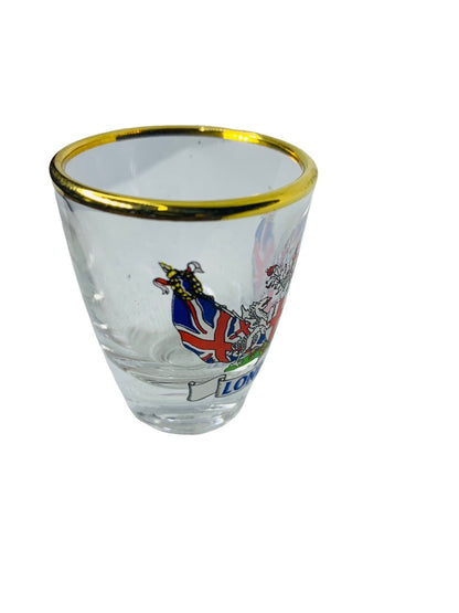 Vintage London Souvenir Shot Glass Gold Rim 2"h x 1.5" top diameter