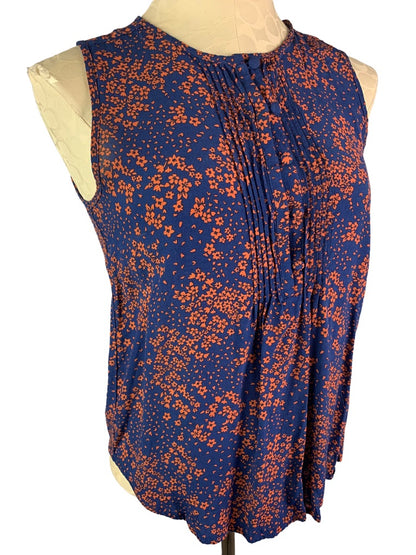 XS Gap Women's Sleeveless Pullover Blouse Navy Blue Orange Floral