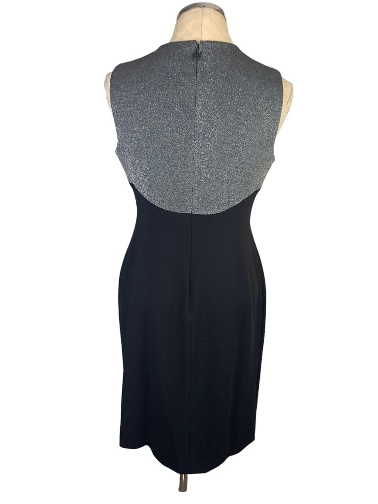 8 Tommy Hilfiger Black Silver Sleeveless Sheath Dress Stretch Fabric Back Zip