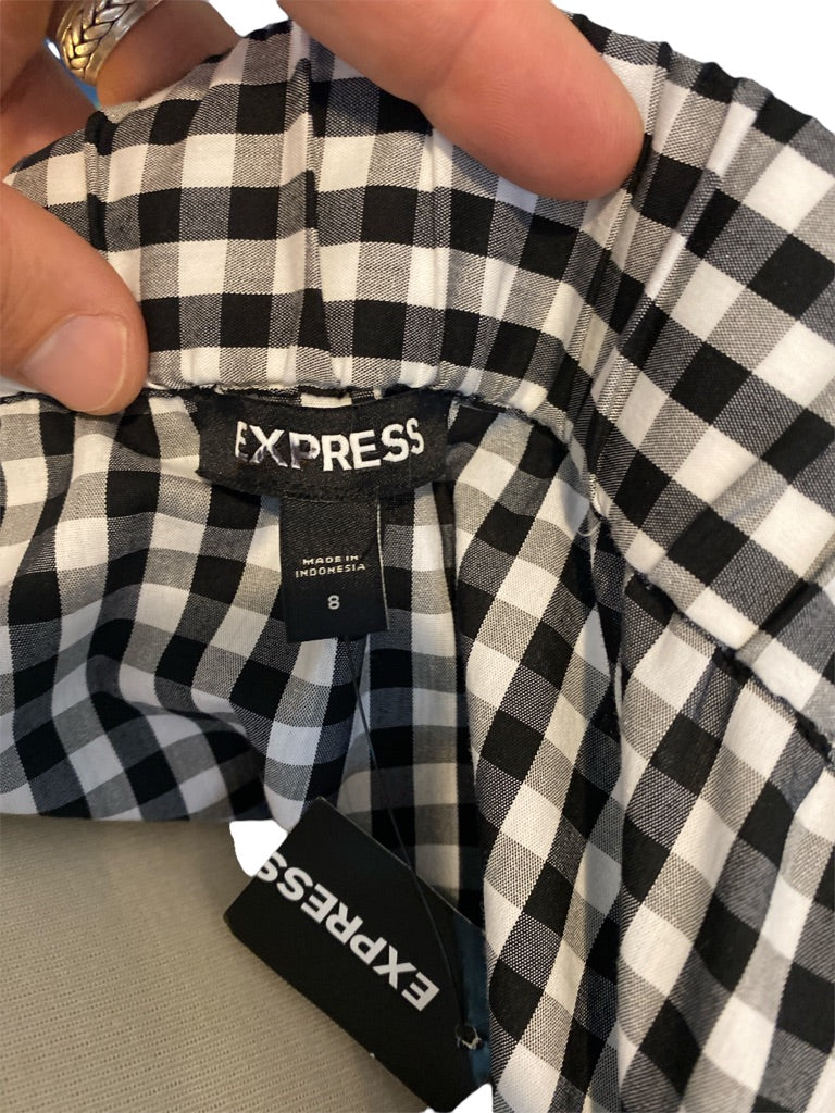 8 Express Black and White Check Off Should Peplum Blouse